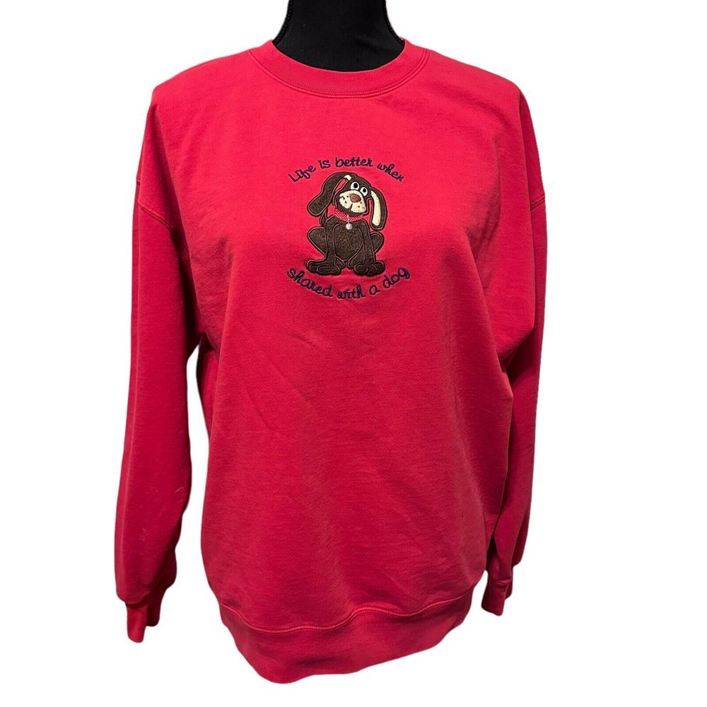 Vintage Dog Sweatshirt Pullover Red Life is Better When Shared‎ With Dog Large